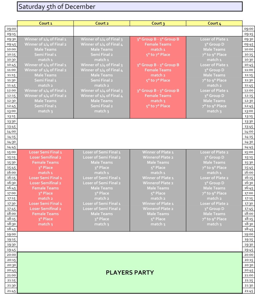 Saturday Schedule